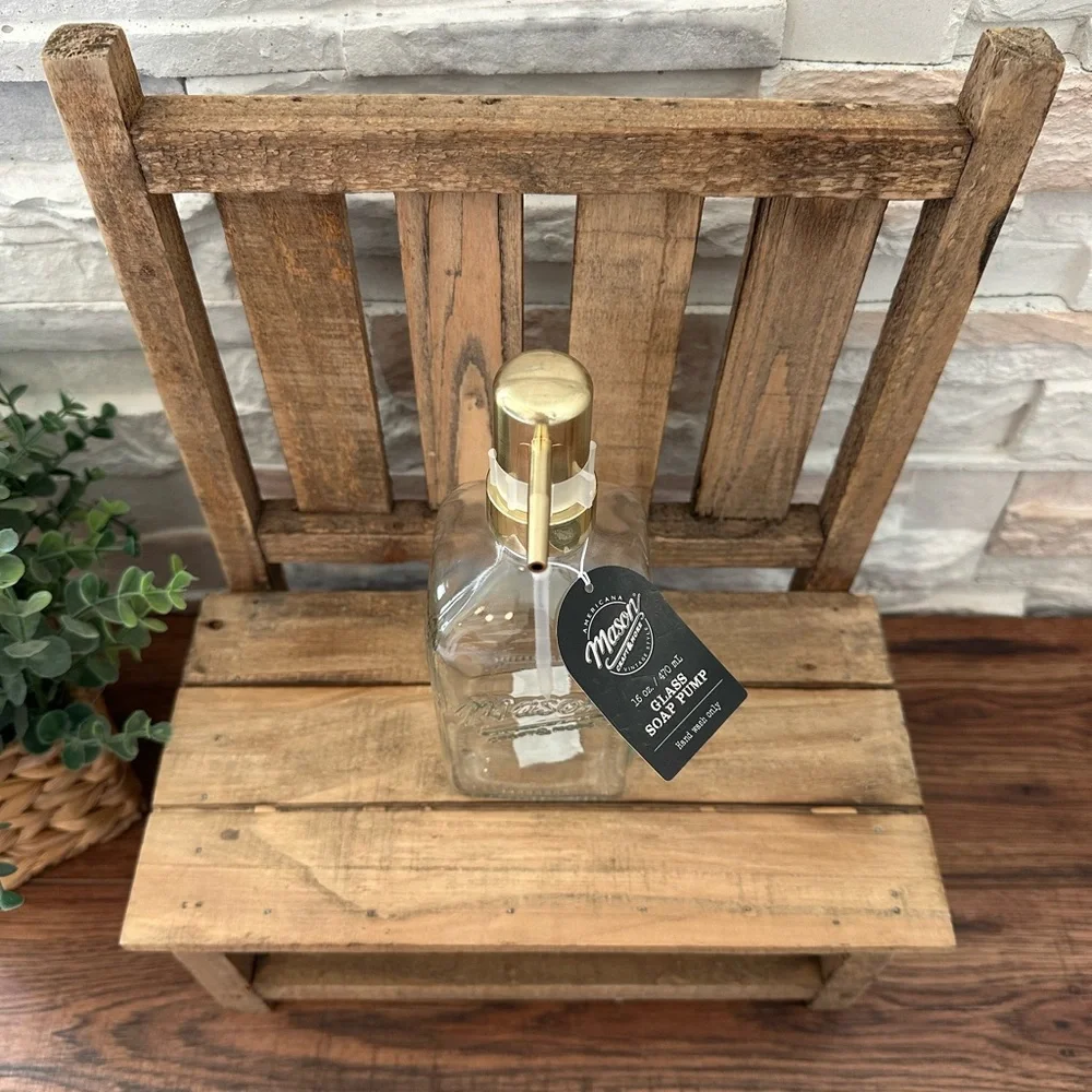 🆕 Mason Glass Soap Dispenser with a Gold Pump!
